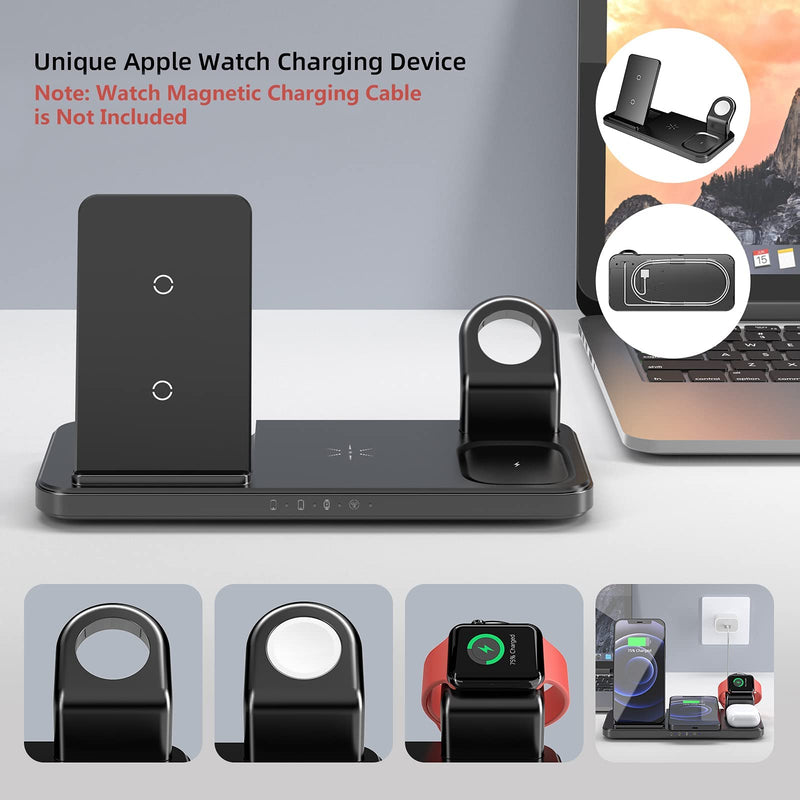 [Australia - AusPower] - Wireless Charger, Coobetter 4 in 1 Wireless Charging Station, Foldable Wireless Charging Stand for Airpods Pro, Apple Watch, Compatible with iPhone 13/12/11 Series/XS/XS Max/XR/X/8P/8/Samsung Galaxy 
