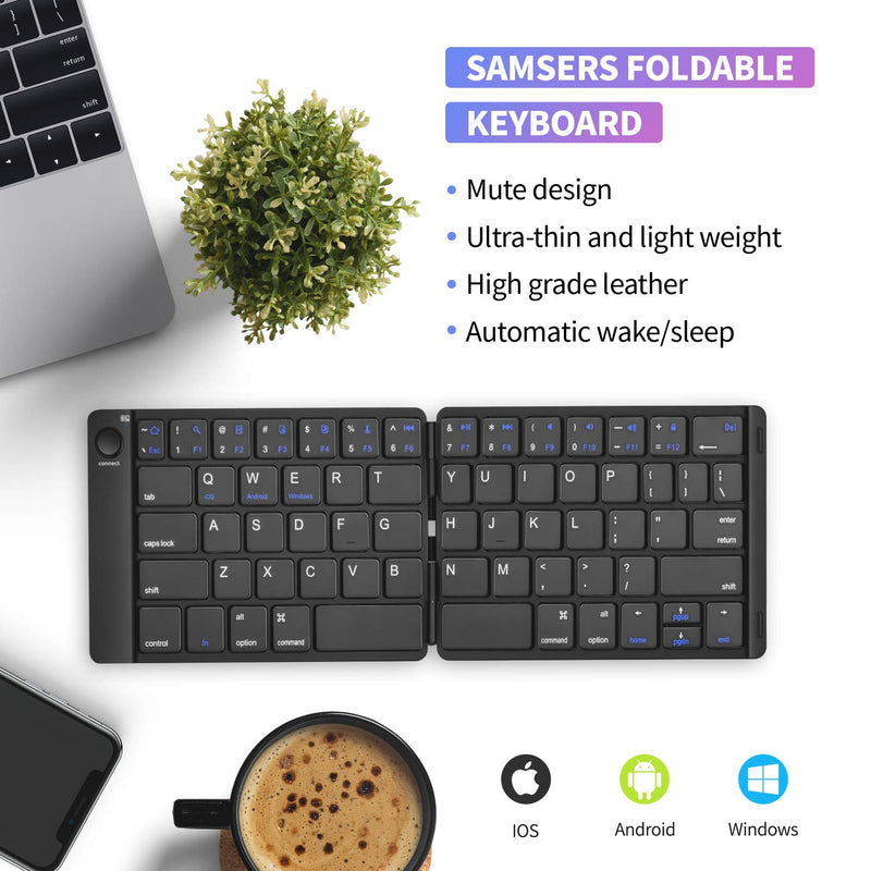 [Australia - AusPower] - Samsers Foldable Bluetooth Keyboard - Portable Wireless Keyboard with Stand Holder, Rechargeable Full Size Ultra Slim Folding Keyboard Compatible IOS Android Windows Smartphone Tablet and Laptop-Black Black 