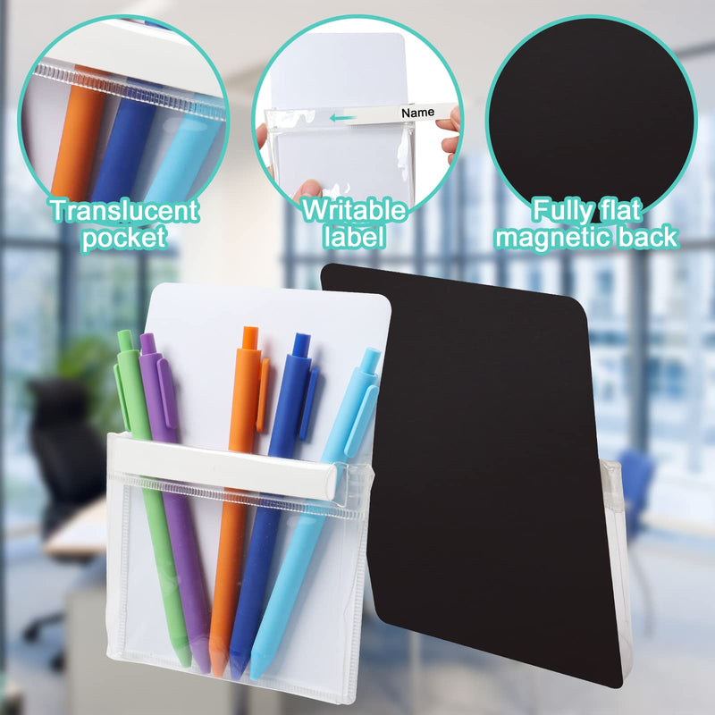 [Australia - AusPower] - lonzsw 4 Pack Magnetic Storage Pocket, White Magnetic Pen Holder with Strong Magnetic Back, Marker Holder Pencil Cup for Whiteboard Fridge, 2 Sizes-6.5x4.7"/ 5.9x2.4" 