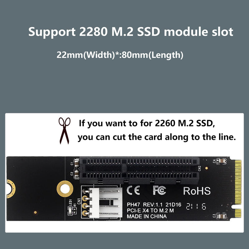 [Australia - AusPower] - GELRHONR NGFF M.2 to PCI-E 4X 1X Riser Card,M.2 Key M 2260 2280 SSD Port to PCIE Adapter with LED Indicator SATA 15pin Power Riser for Bitcoin Miner Mining-Black 