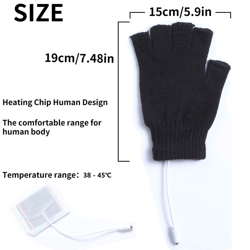 [Australia - AusPower] - 2 Pairs USB Heated Gloves for Men and Women, USB 2.0 Powered Stripes Heating Pattern Knitting Wool Heating Mittens Hands Warmer Fingerless Washable Design Winter Gift (Black & Gray) Black+grey 