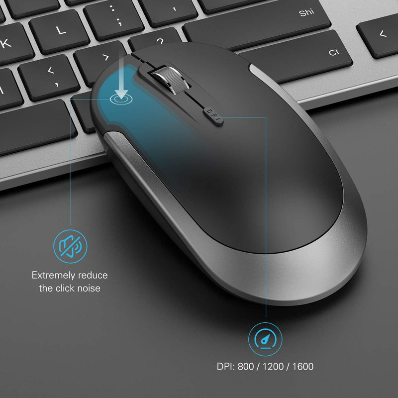 [Australia - AusPower] - Wireless Keyboard and Mouse Combo - Full Size Slim Thin Wireless Keyboard Mouse with Numeric Keypad 2.4G Stable Connection Adjustable DPI (Grey & Black) Wireless keyboard mouse black & grey 