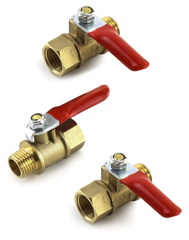 [Australia - AusPower] - QWORK Ball Valve, 3 Pcs 1/4" Heavy Duty Brass Ball Valve Shut Off Switch, 1/4" Male x Female NPT Thread Pipe Fitting Air Compressor Shut Off Valve 3 Pack 