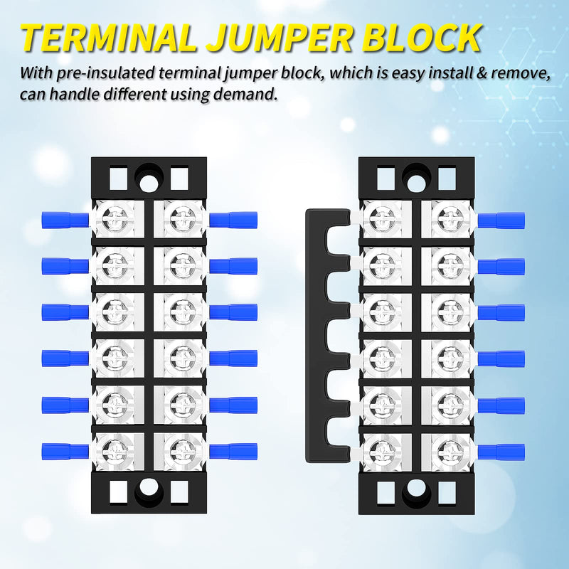 [Australia - AusPower] - Joinfworld 35A Terminal Block 6 Position Screw Terminal Strip Dual Row with Cover & 6 Position Pre-Insulated Terminal Jumper Block -2pcs 