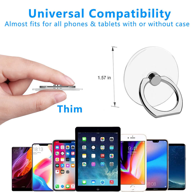 [Australia - AusPower] - VOVIGGOL Cell Phone Ring Holder Stand 5 Pack, Transparent Phone Ring Holder Finger Kickstand 360° Degree Rotation Clear Phone Ring Grip Compatible iPhone Cellphone Phone Case (Round) 5 Siver Round 