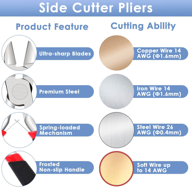 [Australia - AusPower] - Wire Cutters, Small Side Cutters for Crafts, Flush Cutting Pliers for Jewelry Making, Floral Wire Cutters for Artificial Flowers, Zip Tie Cutters for Cable Tie, Wire Cutting Tool for Guitar Strings Side Cutter Pliers 