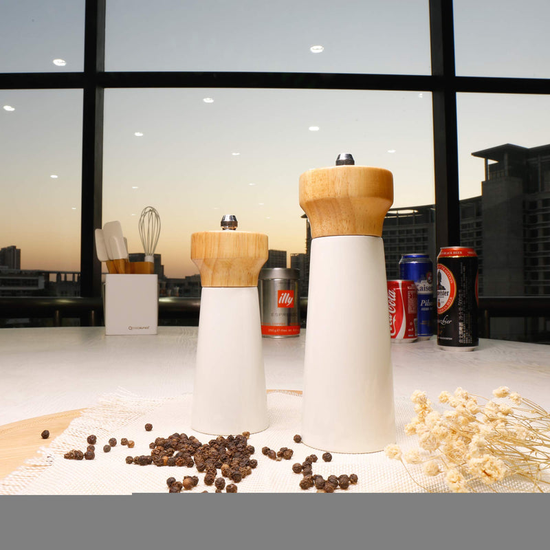 [Australia - AusPower] - Wooden Salt and Pepper Grinder Set, Sustainable Cherry Wood, Elegant Lighthouse Sea Salt Grinder and Black Pepper Mill Set for Seasoning, Cooking, Dining -By Tessie & Jessie (6“+8”) 6“+8” 
