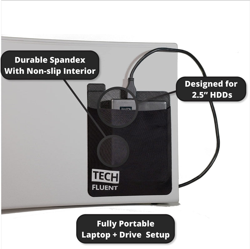 [Australia - AusPower] - Tech Fluent The 25 - External Hard Drive Holder for Laptop , Hard Disk Portable Pocket , HDD & SSD Adhesive Carrying Case , Cable & Earphone Organizer Pouch , Wireless Mouse Storage Sleeve 