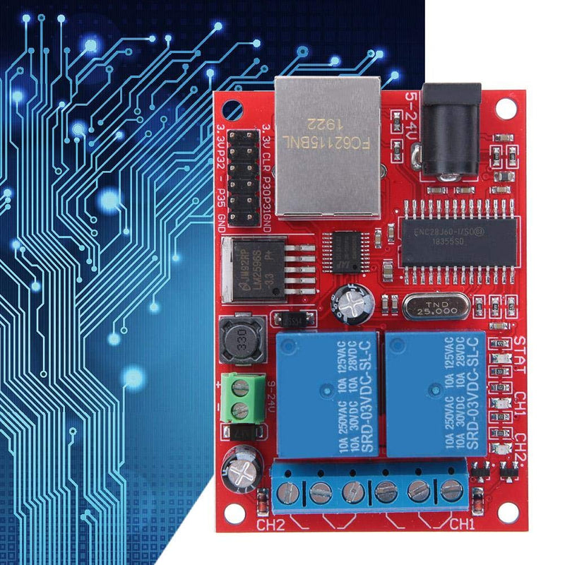 [Australia - AusPower] - LAN Ethernet Controller Module, TCP/UDP Controller Module with 2-Way Relay Board Delay Switch DC(5-24V) for Replacement of Web Server Electronic Kit Circuit Board 