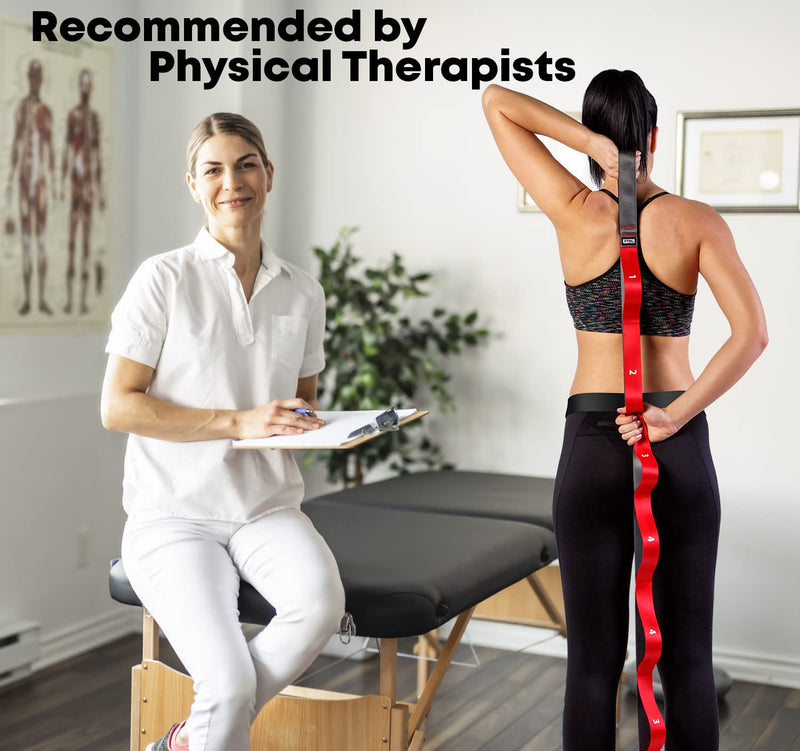 [Australia - AusPower] - Stretching Strap with Loops - Non Elastic Stretch Band for Physical Therapy, Yoga Strap for Stretching Equipment, Stretch Bands for Exercise and Flexibility - Fascia, Hamstring & Leg Stretcher Belt 10 Loops - Red 