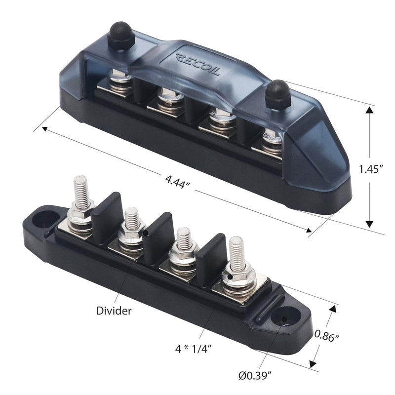 [Australia - AusPower] - RECOIL BBSPG4 Insulated 4 Position Bus Bar 4 x M5 Studs Terminals Power Distribution Block Busbar with Ring Terminals Insulated 4xM5 Studs Black 