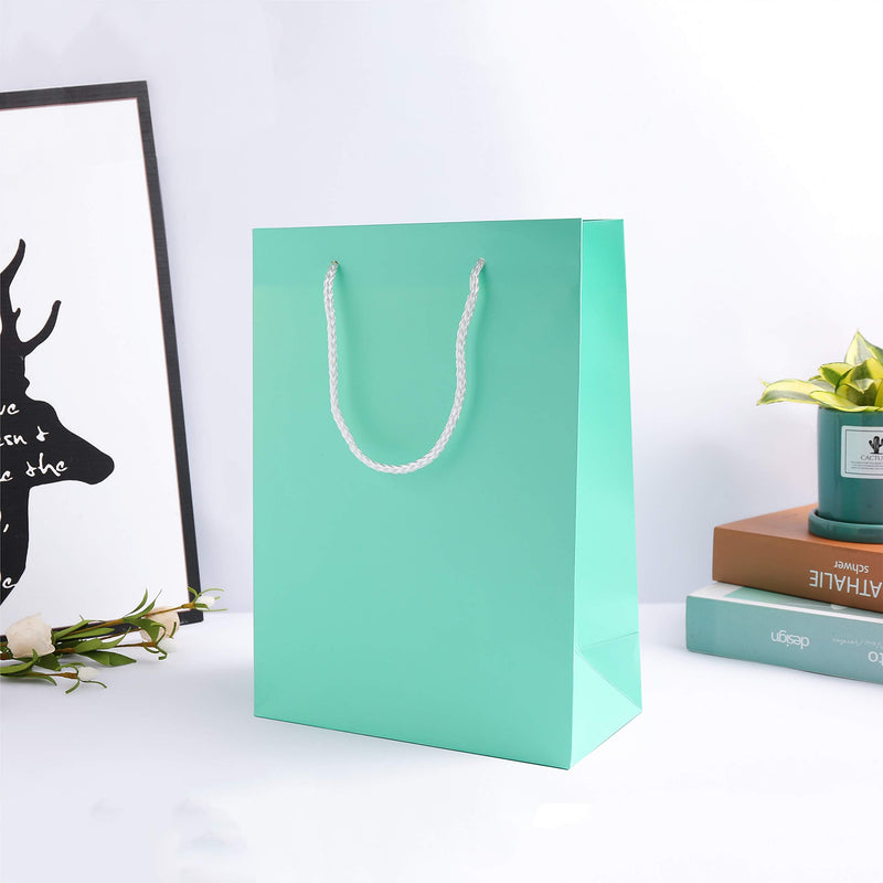 [Australia - AusPower] - 10 Pack Aquamarine Blue Gift Bags with Tissue Paper | 8x4x11 Inch Bridesmaid Gift Bags, Wedding Gift Bags, Medium Gift Bags 