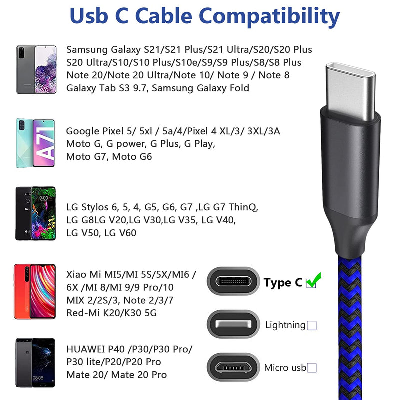 [Australia - AusPower] - USB C Cable 10ft 3 Pack USB C Charger Cable, USB A to USB C Charging Cable USB Type C Fast Charge Cord Compatible with Samsung Galaxy S20 S10 Note 9, Android Cell Phones and More- Black Blue Red 