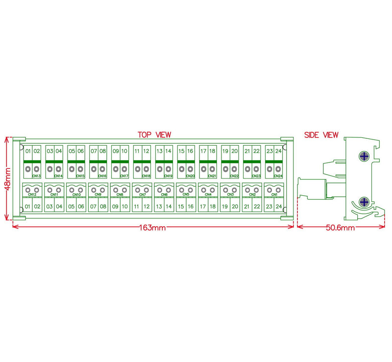 [Australia - AusPower] - Electronics-Salon DIN Rail Mount Pluggable 12x2 Position 10A / 300V Screw Terminal Block Distribution Module. (Side Wire Connects) Side Wire Connects 