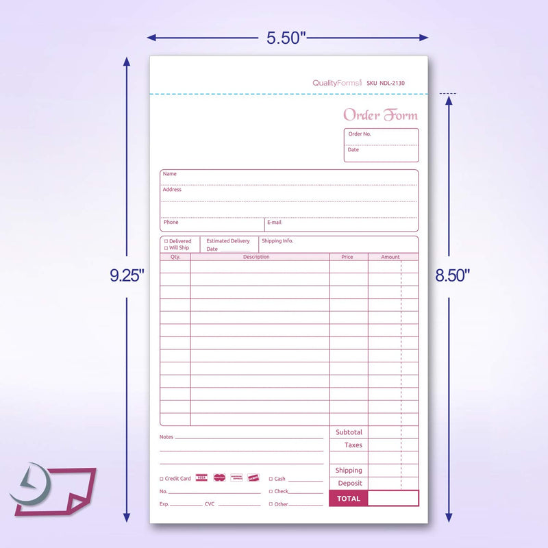 [Australia - AusPower] - NCR Carbonless Order Forms, Bound Wraparound Cover, 50 Sets per Book. (5-1/2 x 8-1/2" - 2 Part) 5-1/2 x 8-1/2" - 2 Part 