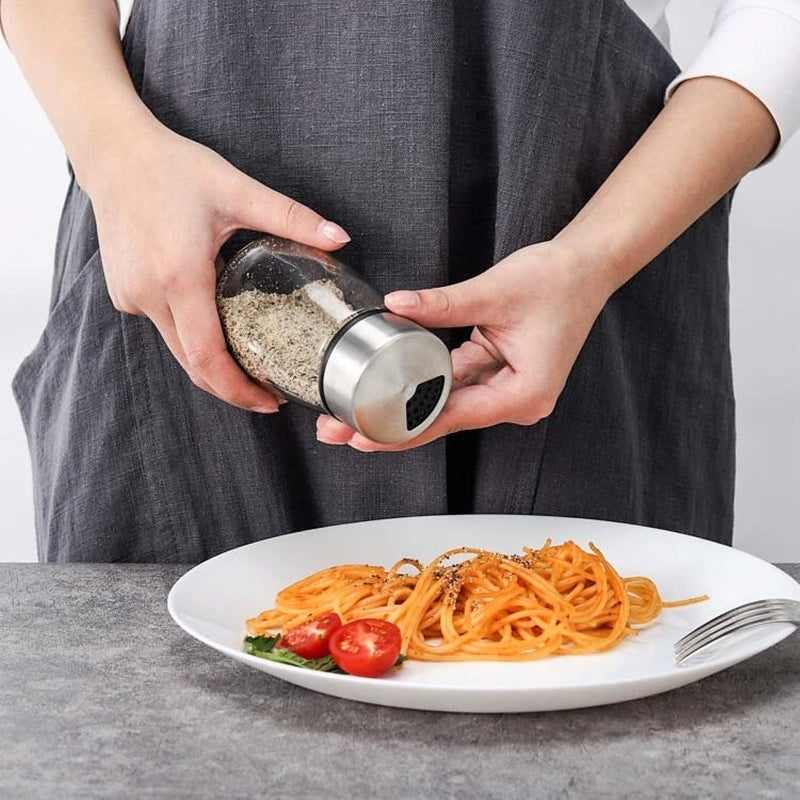 [Australia - AusPower] - Elegant Salt and Pepper Shakers with Adjustable Pour Holes - Set of 2 - Premium Stainless Steel and Glass - Perfect Spice Dispenser Set for Your Delicious Meals 