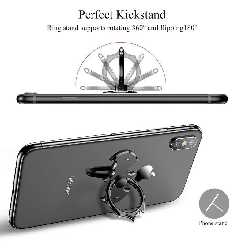 [Australia - AusPower] - Bat Phone Ring Stand Holder - OATSBASF Cell Phone Ring Holder Finger Grip 360 Degree Rotation Compatible with iPhone 12/11 Pro Max/SE 2020 and Other Smartphones（Black+Silver） Black+Silver 