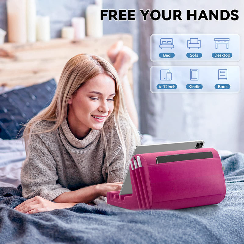 [Australia - AusPower] - KDD Tablet Pillow Holder, Pillow Soft Pad for Lap, Bed and Desk Tablet Stand Dock with 2 Pocket and 3 Stylus Mount Compatible with iPad Pro 9.7, 10.5,12.9 Air Mini 5 4 3 2, Galaxy Tab, Books (Purple) Purple 