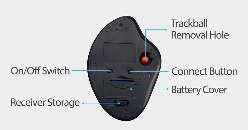 [Australia - AusPower] - Adesso iMouse T30 Wireless Ergonomic Thumb Trackball Mouse with Nano USB Receiver, Programmable 7 Button Design, and 5 Level DPI Switch 