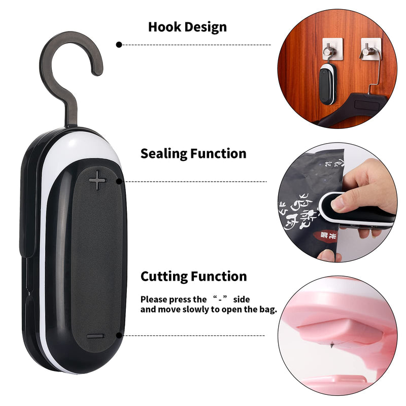 [Australia - AusPower] - 3 Packs Mini Bag Sealer, 2 in 1 Portable Heat Vacuum Sealers, Chip Bag Sealer with Cutter Heat Sealer Food Sealer Bag Resealer Handheld with Hook for Plastic Bags Food Storage 