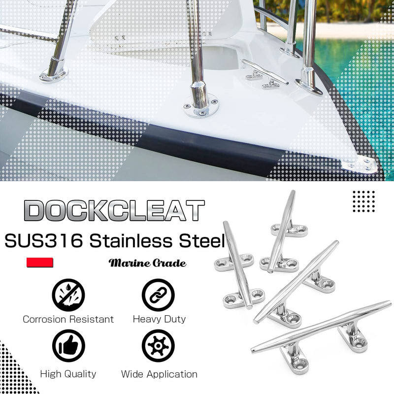[Australia - AusPower] - AMYSPORTS Heavy Rope Dock Cleat Marine Open Base Dock Cleats Stainless Steel Hardware Boat Cleat Mooring Kayak SUS316 4inch 2pcs 