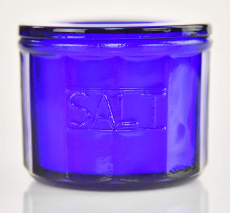 [Australia - AusPower] - HOME-X Depression Style Blue Glass Salt Cellar with Lid, Retro Kitchen Decor, Wedding Gift - 3 1/2" H x 4" D 