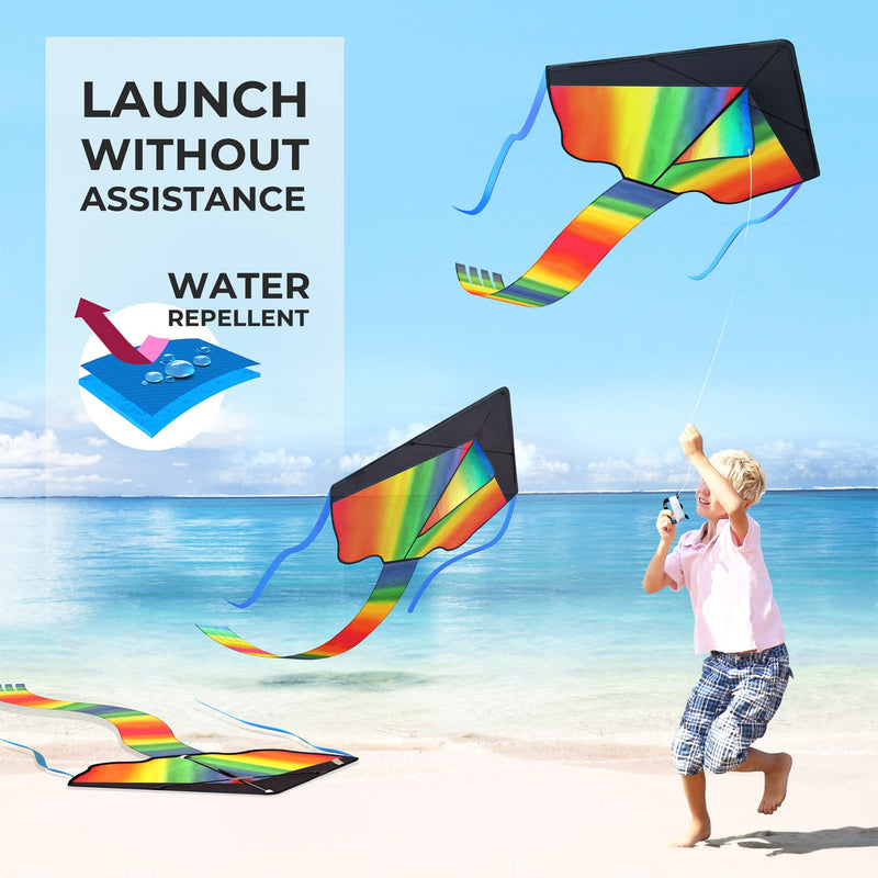 [Australia - AusPower] - aGreatLife Rainbow Kite for Kids Easy to Fly in Low Wind Speed, Beginners Kids Kite for Family Outdoor Games and Activities, Extremely Easy to Assemble - Large Delta, Giant Beach Kites for Adults 