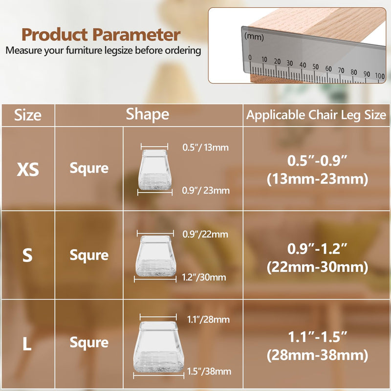 [Australia - AusPower] - BAIPOK 28Pcs Square Chair Leg Floor Protectors, Chair Leg Protectors for Hardwood Floors, Furniture Sliders for Chair Legs, Felt Furniture Pads Floor Protectors, Silicone Chair Leg Caps Covers Large (1.2'' -1.6'') 