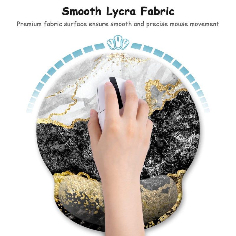 [Australia - AusPower] - Atufsuat Ergonomic Mouse Pad with Wrist Support, Marble Memory Foam Rest Pads, Cute Computer Laptop Office Accessories Decor, Pain Relief Mousepad for Gaming Work Men Women, Black Gold Marble 