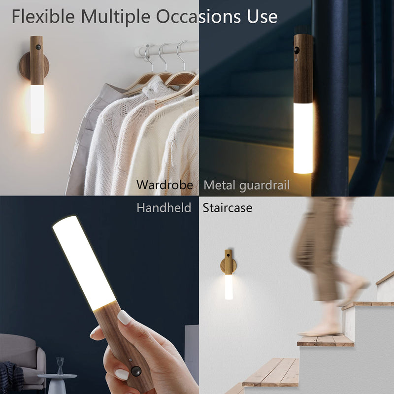 [Australia - AusPower] - Chilvane Motion Sensor Light Indoor Night Light Wall Sconce Wooden Rechargeable Portable Magnetic Battery Operated LED Night Light for Kids Bathroom Toliet Light Closet Bedroom,White Ash Wood Pack 2 White Ash 