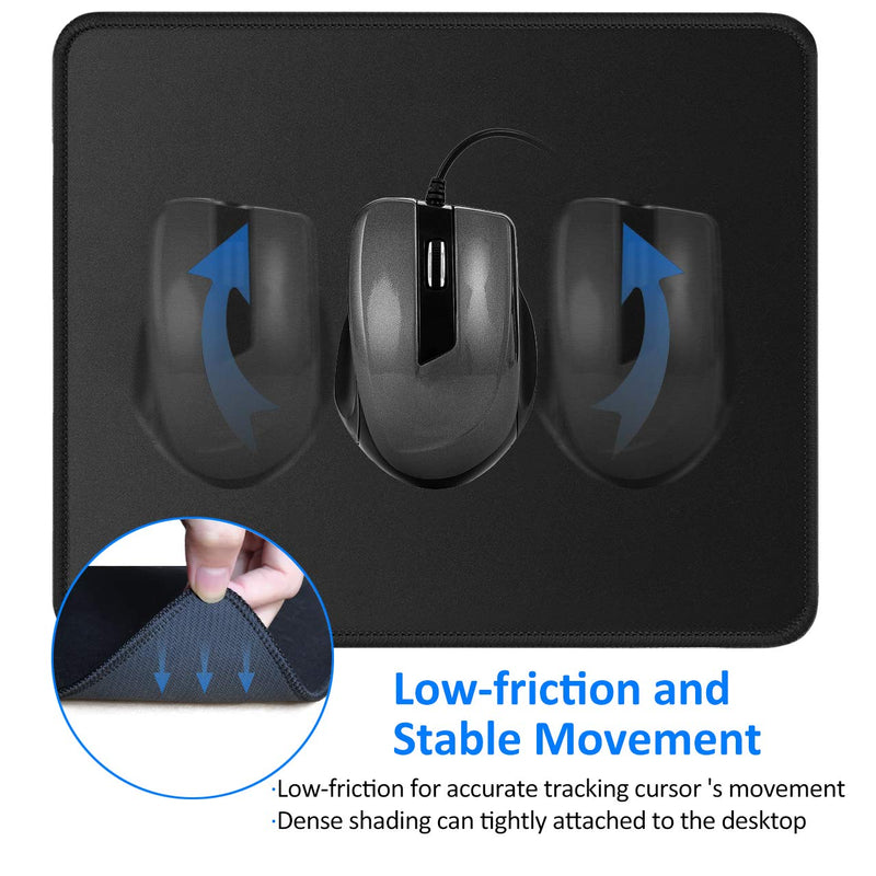 [Australia - AusPower] - JIKIOU 3 Pack Mouse Pad with Stitched Edge, Comfortable Mouse Pads with Non-Slip Rubber Base, Washable Mousepads Bulk with Lycra Cloth, Mouse Pads for Computers Laptop Mouse 10.2x8.3x0.12inch Black 