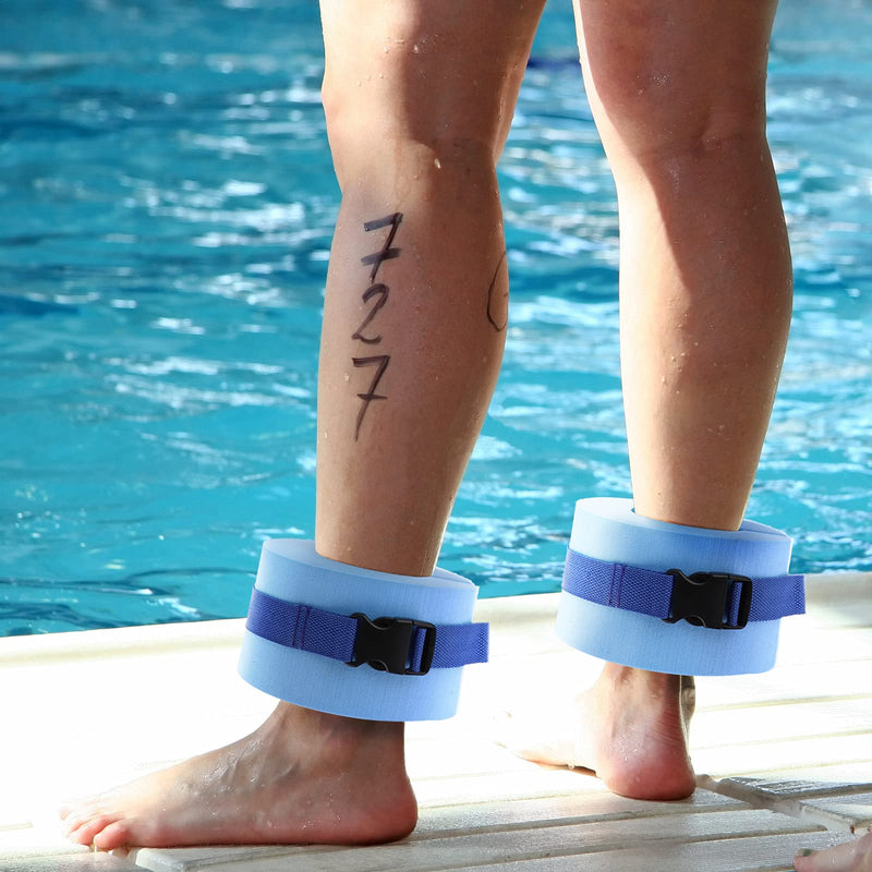 [Australia - AusPower] - TRRAPLE Swimming Ankle Bands, Set of 2 Foam Swim Aquatic Cuffs, Water Aerobics Float Ring, Blue Ankles Arms Belts with Quick Release Buckle for Swim Fitness Training 