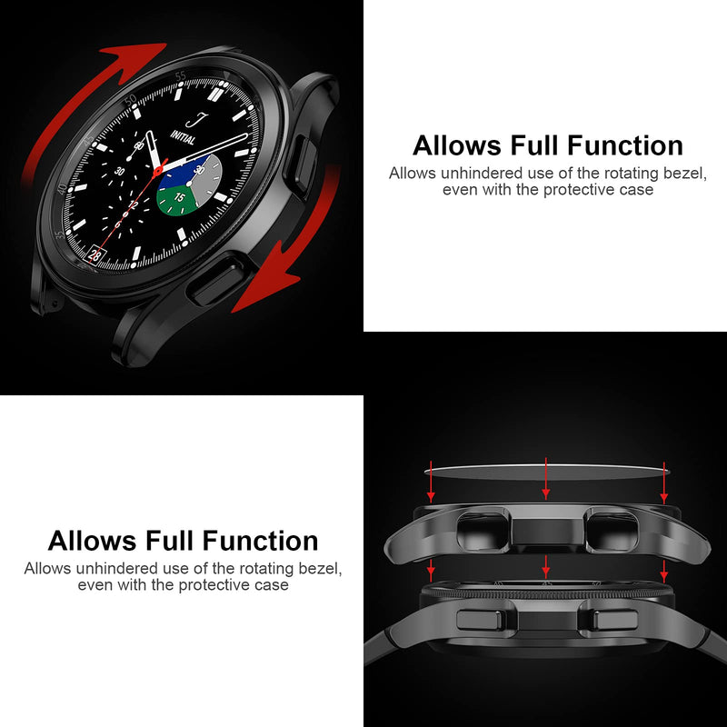 [Australia - AusPower] - [8+8] Pack Case with Screen Protector for Samsung Galaxy Watch 4 Classic 46mm,JZK Solf TPU Protective Bumper Case + Tempered Glass Screen Protector Film for Galaxy Watch 4 Classic 46mm Accessories Black+Silver+Rose gold+Clear+Gray+Blue+Gold+Pink 