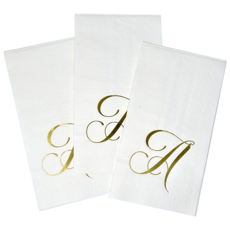 [Australia - AusPower] - 100 Gold Monogram Guest Napkins Letter A Disposable Paper Pack Elegant Metallic Golden Foil Dinner Hand Napkin for Bathroom Powder Room Wedding Holiday Birthday Party Baby Shower Decorative Towels 