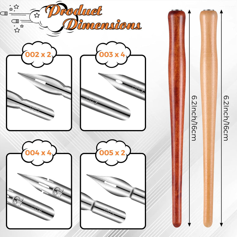[Australia - AusPower] - 2 Pieces Comic Pen Holders with 12 Pieces Comic Pen Nibs Set, Wooden Comic Pen Nib Holder with Stainless Steel Comic Pen Nib Calligraphy Nibs for Writing, Painting, Signing 