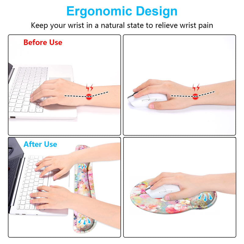 [Australia - AusPower] - Dapesuom Keyboard Wrist Rest and Mouse Pad with Support, Memory Foam Rests for Set, Ergonomic Non Slip Base Easy Typing & Pain Relief, Peonies Floral, Pink Floral Pink Peonies Floral 
