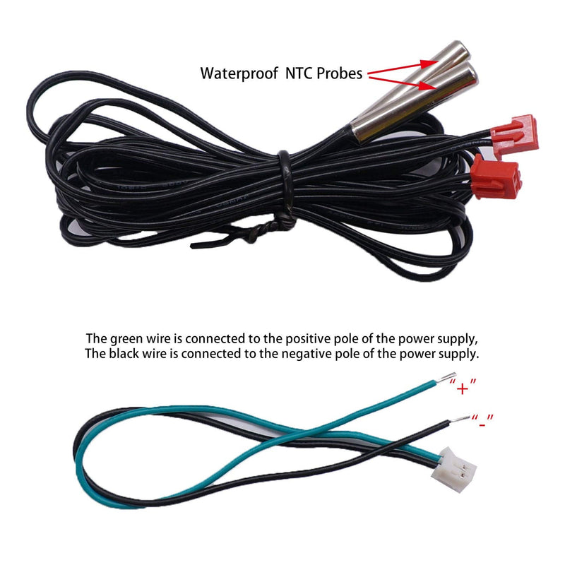 [Australia - AusPower] - weideer Digital Thermometer Dual LED Display Fahrenheit to Centigrade Adjustable DC 4-28V -67~+248℉/-55～+120℃ High Accuracy Temperature Gauge Sensor with 2 Waterproof NTC Probes K-017 