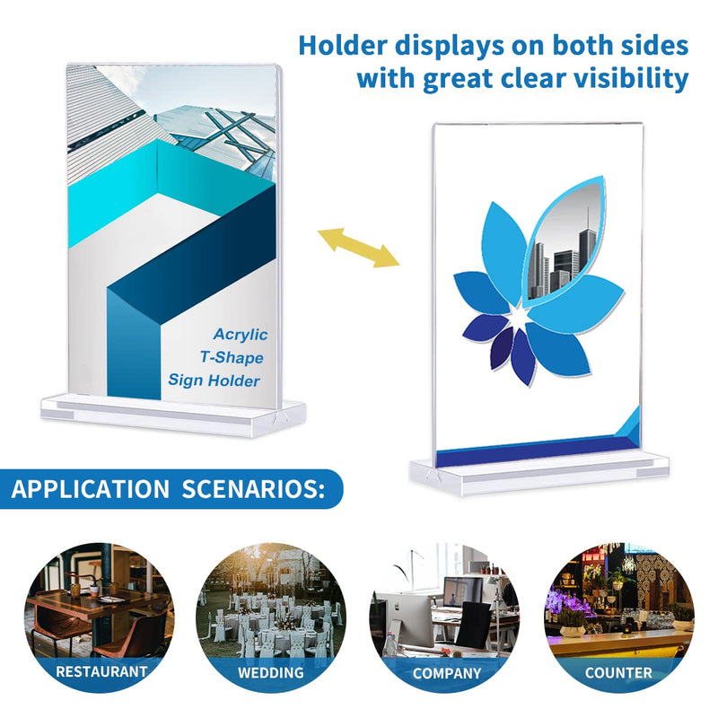 [Australia - AusPower] - Acrylic Sign Holder, 4 x 6 Inches Plastic T Shape Table Top Display Stand, Double Sided Frames Display Holder for Wedding Table Numbers, Restaurant Signs, Photos and Art Display (2 Pack) 