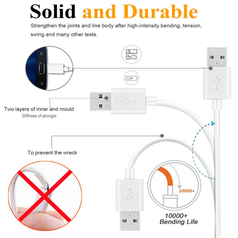 [Australia - AusPower] - KAHEAUM 10FT Long Android Charger Cable Fast Charge,USB to Micro USB Cable White,Micro USB 2.0 Cable USB Micro Cable for Samsung Charger Cord Tablet Galaxy 7 S7 Edge LG Phone,Charging Wire for Kindle 01-White 