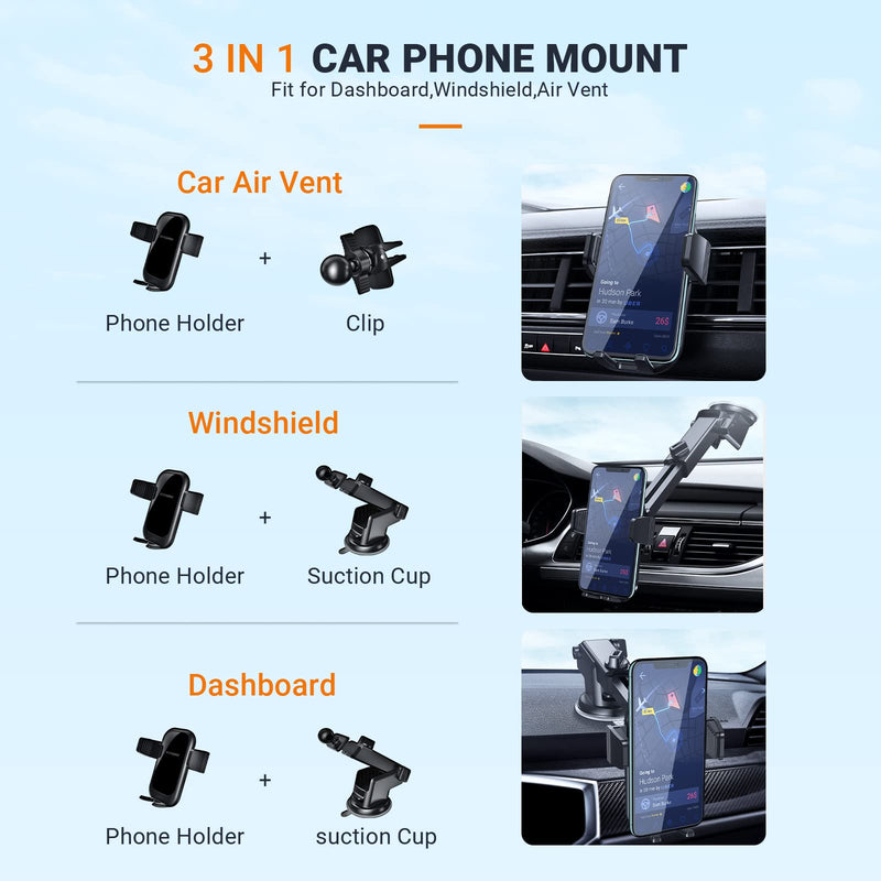 [Australia - AusPower] - Car Phone Mount, [Thick Case & Big Phones Friendly] Air Vent Long Arm Suction Cup Phone Holder for Car Dashboard Windshield Universal Cell Phone Holder Compatible with All Mobile Phones 