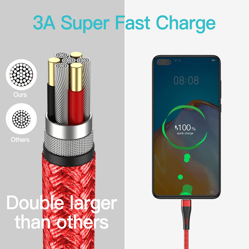 [Australia - AusPower] - USB Type C Cable(10 ft 2Pack) 3A Fast Charging Quick Cord,Extra Long Braided USB A to C Cables Compatible with Samsung Galaxy S10 S9 S8 S20 Plus A51 A11,Note 10 9 8, PS5 Controller, USB C Charger-Red 10FT Red 