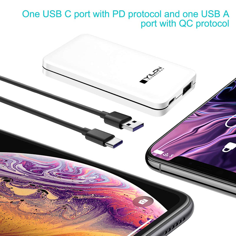 [Australia - AusPower] - YILON Ultrathin-Slim Fast Plug/USB c Fast Charger 2 Port PD Charger/Portable Travel Wall Charger Plug with QC3.0 Port Power for iPhone X/11/12Pro Max,Airpods,Galaxy All Smart Phone USB c 18w Charger white 