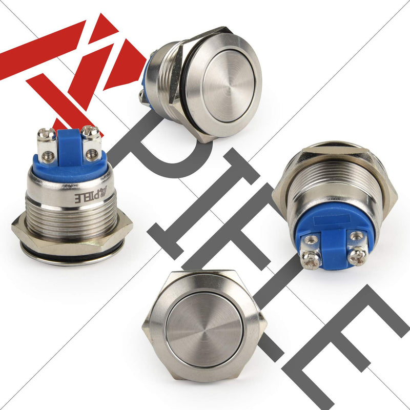[Australia - AusPower] - (Pack of 2) APIELE 19mm Momentary Push Button Switch Waterproof Stainless Steel Metal Flat Top 12V 24V 36 DC 110V 250V AC 5A 1NO SPST Screw Terminal APIELE Momentary Flat Round 