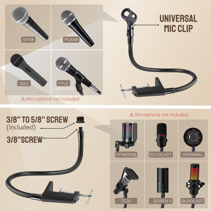 [Australia - AusPower] - Angksorm 24" Flexible Gooseneck Microphone Stand with Desk Clamp for Podcasting Streaming Radio Broadcast Studio 