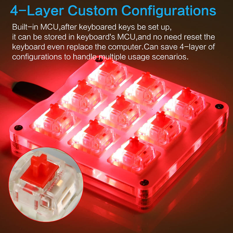 [Australia - AusPower] - Koolertron One Handed Macro Mechanical Keyboard, RGB LED Backlit Portable Mini One-Handed Mechanical Gaming Keypad OSU! Keyboard 9 Fully Programmable Keys White/Red Switches/Pink LED 