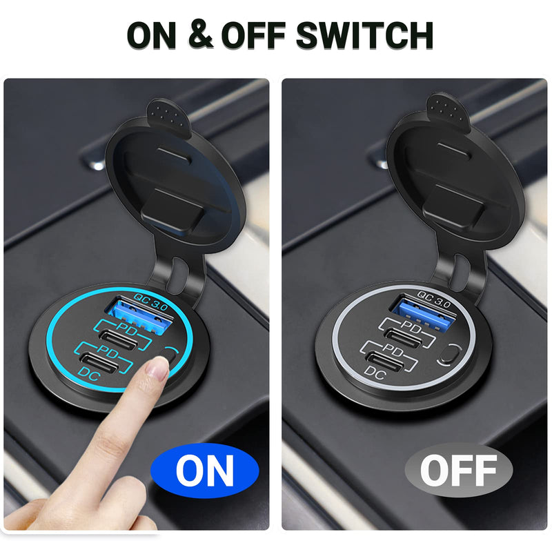 [Australia - AusPower] - [Newest] 2-Pack 58W USB C Car Socket - Ouffun 12V USB Outlet Two 20W USB-C PD & 18W QC3.0 Ports with Power Switch 59in Wire Multiple Car USB Port for 12V/24V Car Boat Marine Truck Golf RV Motorcycle 