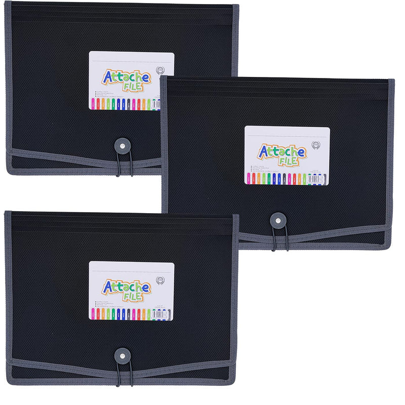 [Australia - AusPower] - Premium Quality Plastic Expanding File Folder Document Organizer , 3.5" Expansion, A4 Letter Size for Home School Office Organization，3 Pack 3pack- Black 