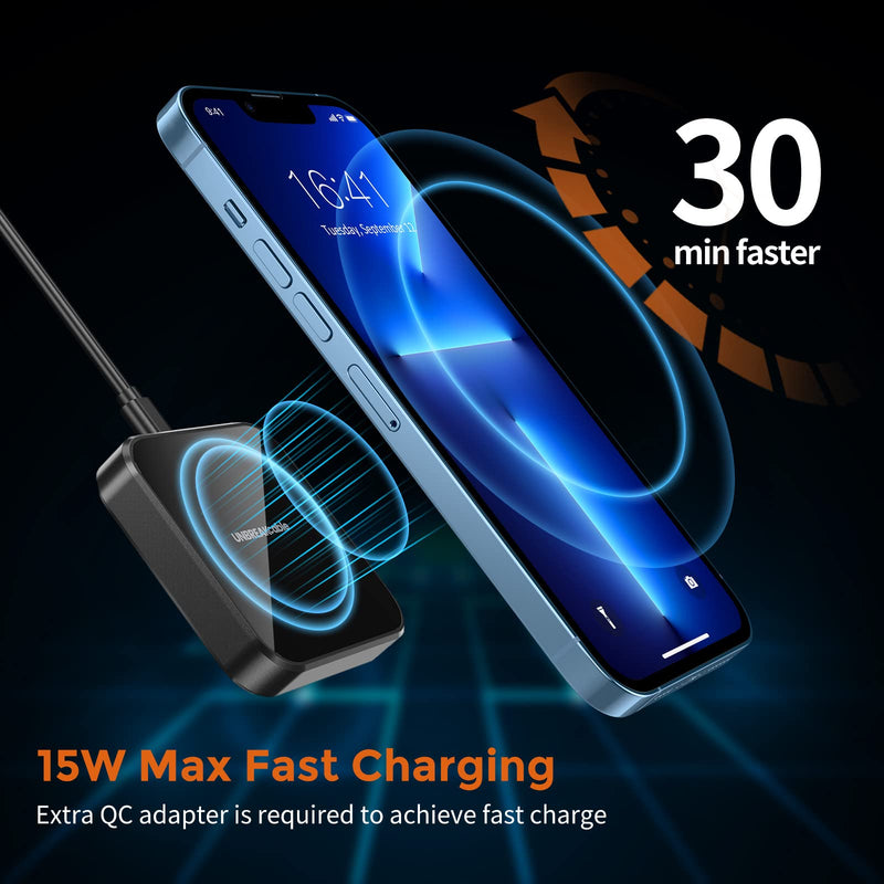 [Australia - AusPower] - UNBREAKcable Magnetic Wireless Charger,15W Fast Charging Pad with USB-C Power Cable, Compatible with iPhone 13/13 Mini/13Pro/13Pro max/iPhone 12/12 Mini/12Pro/12Pro max, Black 