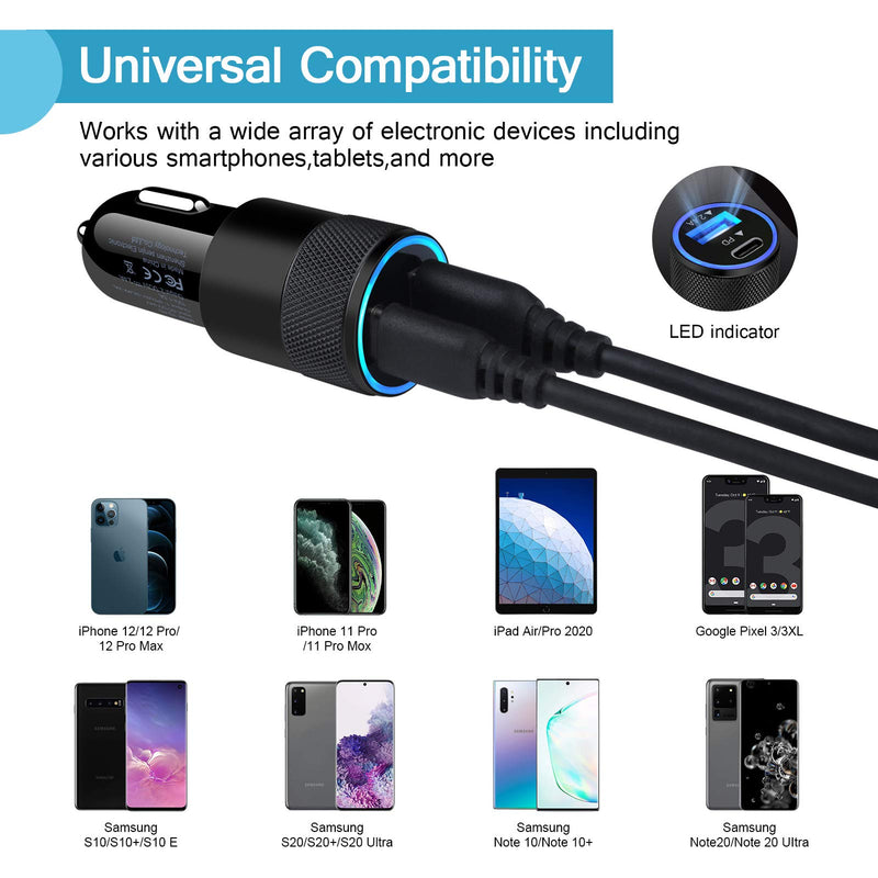 [Australia - AusPower] - Car Charger Adapter Fast Charging Type C for iPhone 13 12 11 Mini/Pro/Pro Max XR XS X Samsung Galaxy S10 S20 A12 A50,Quick Charger+PD20w Dual USB C Car Cigarette Lighter Charger Cargador para Carro 