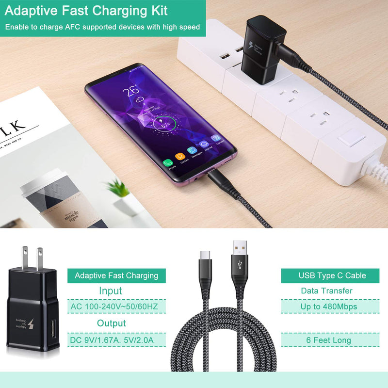 [Australia - AusPower] - Adaptive Fast Charging Wall Charger Kit, Qihop 2-Pack Fast Charging Block with 6ft USB Type C Cable Compatible with Samsung Galaxy S20/S10/S10+/S10e/S9/S8 Plus,Note 8/9/10+/20, Pixel 3 black black 